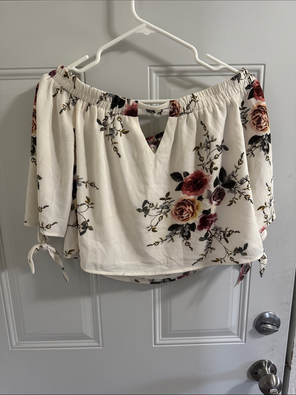 White Floral Off-Shoulder Mini Skirt with Rose Print